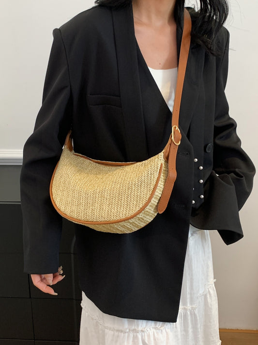 Straw Weave Adjustable Strap Shoulder Bag Tan One Size 