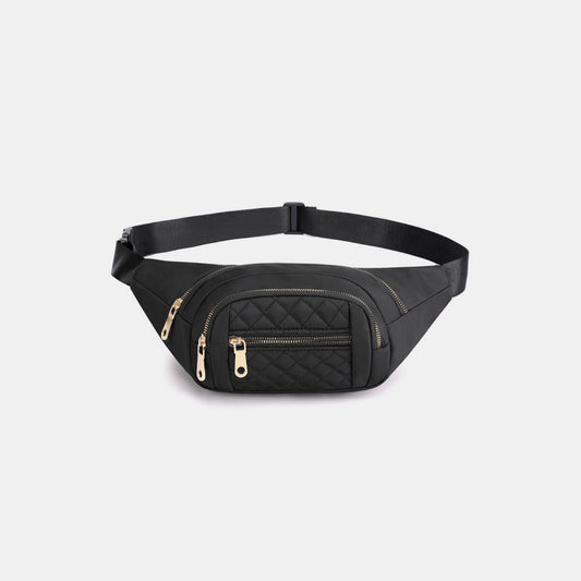 Zenana Quilted Multi Pocket Waist Belt Bag Black One Size 