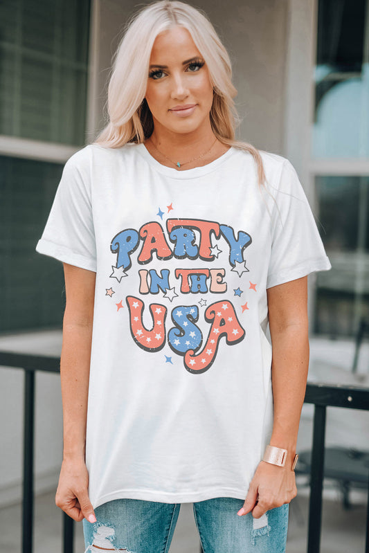 STUNNLY  Letter Graphic Round Neck Short Sleeve T-Shirt White S 