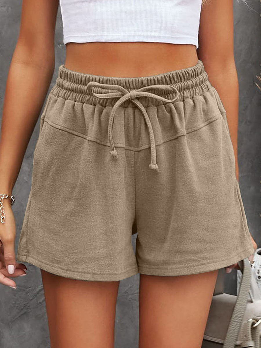 STUNNLY  Full Size Drawstring Shorts with Pockets Taupe S 