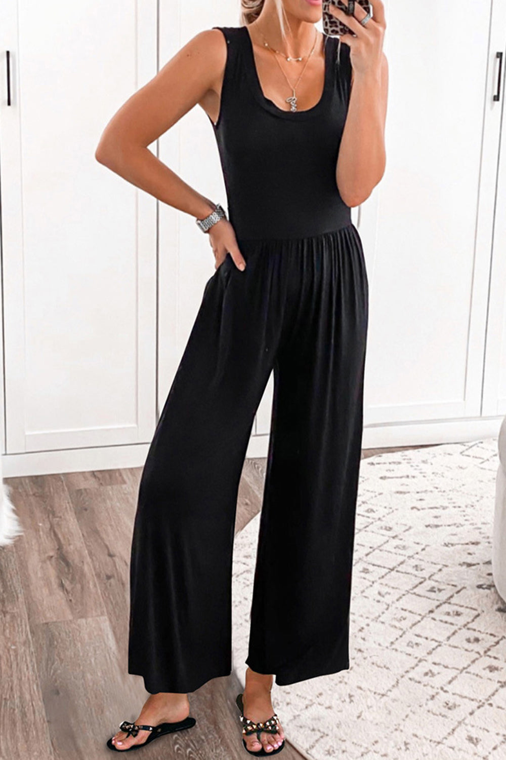 STUNNLY  Full Size Scoop Neck Wide Strap Jumpsuit   