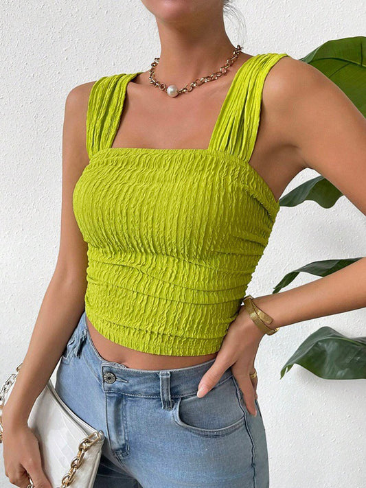 Textured Square Neck Wide Strap Tank Lime S 