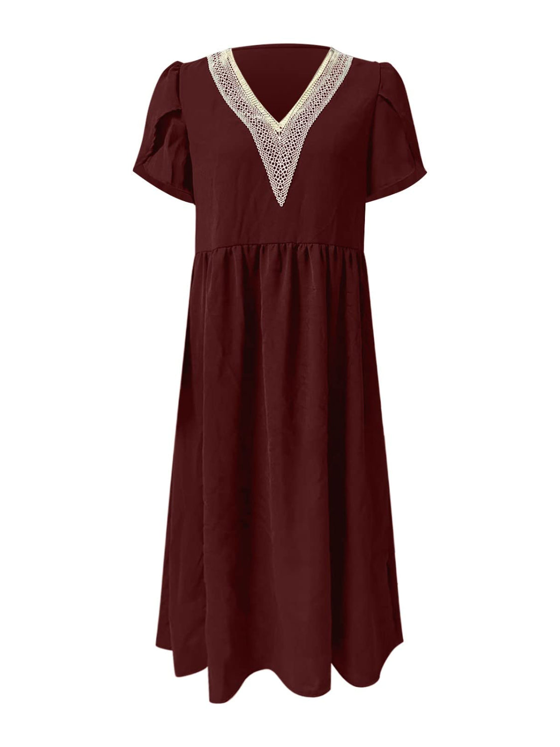 STUNNLY  Full Size Lace Detail V-Neck Short Sleeve Dress   