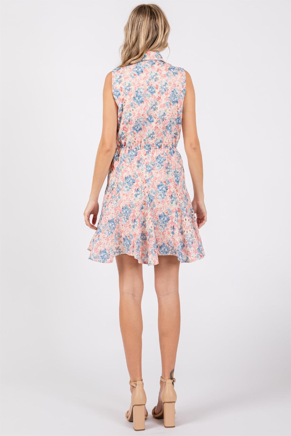 STUNNLY  GeeGee Full Size Floral Eyelet Sleeveless Mini Dress   