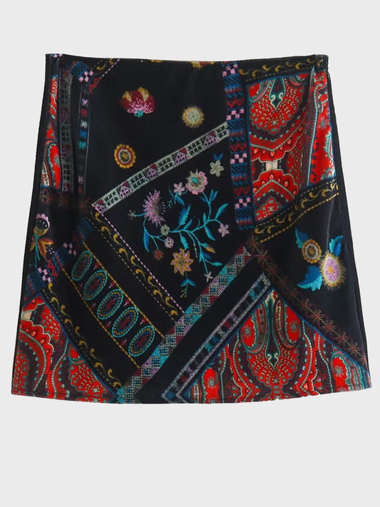 STUNNLY  Printed Zip Mini Skirt Black S 