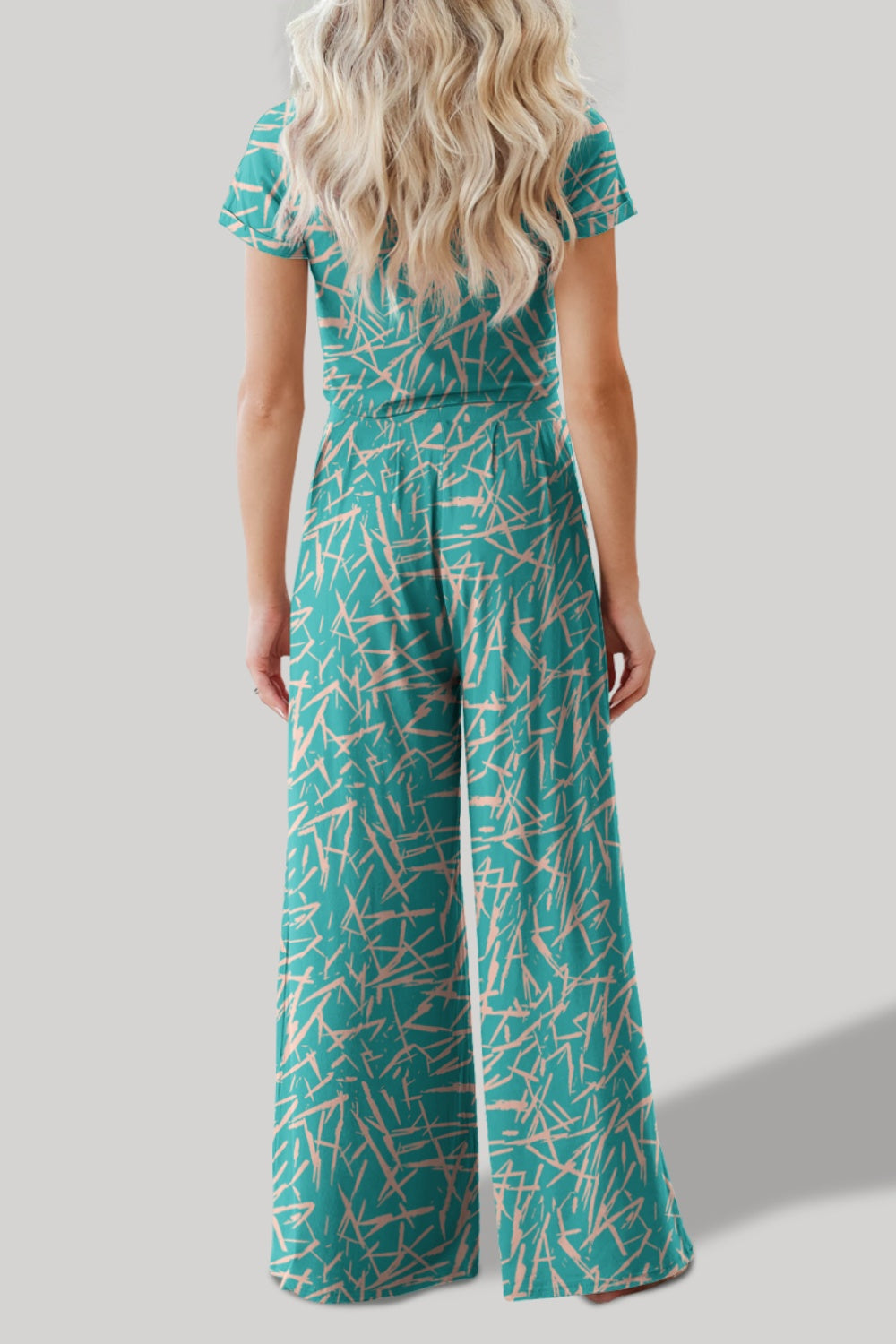STUNNLY  Printed Round Neck Short Sleeve Top and Pants Set   