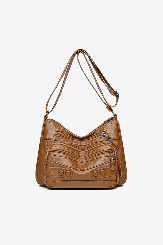PU Leather Adjustable Strap Shoulder Bag Caramel One Size 