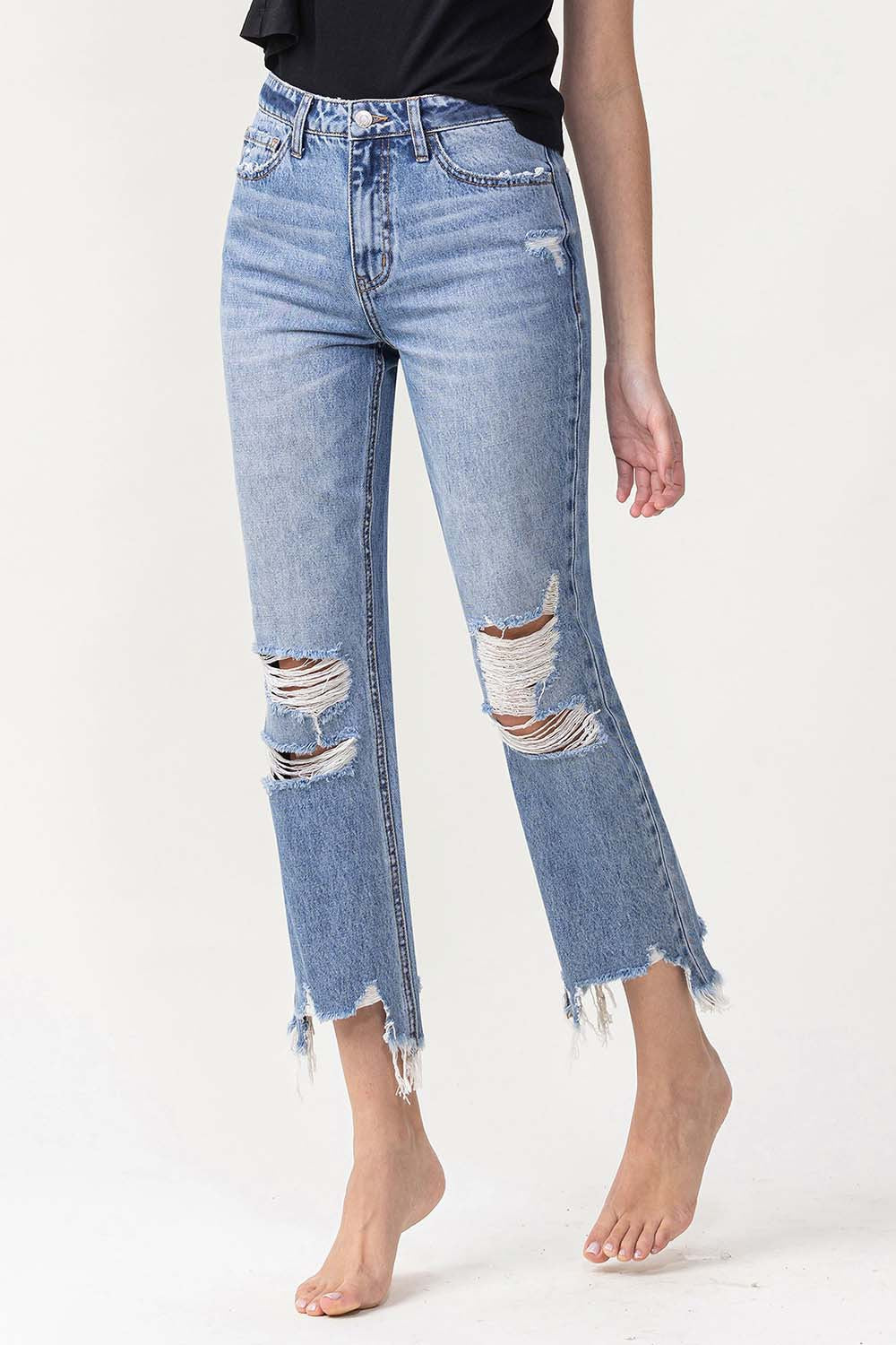 STUNNLY  Lovervet High Rise Distressed Straight Jeans   