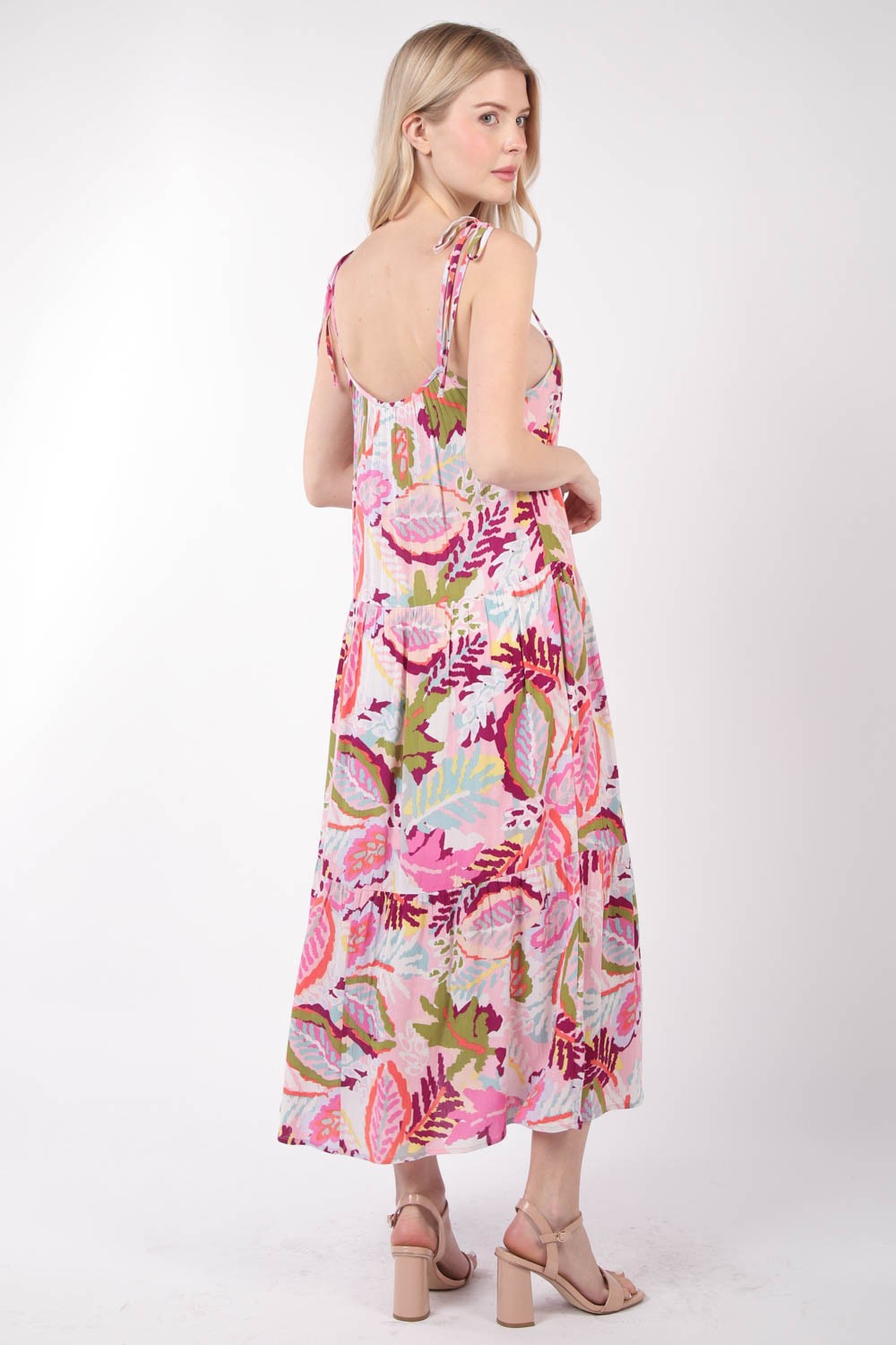 STUNNLY  VERY J Tropical Printed Cami Midi Dress   