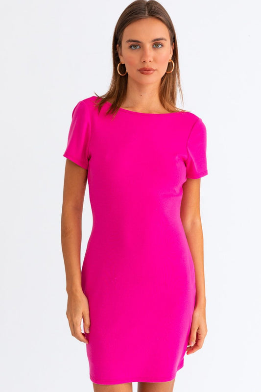 STUNNLY  Tasha Apparel Short Sleeve Low Back Mini Dress Hot Pink XS 