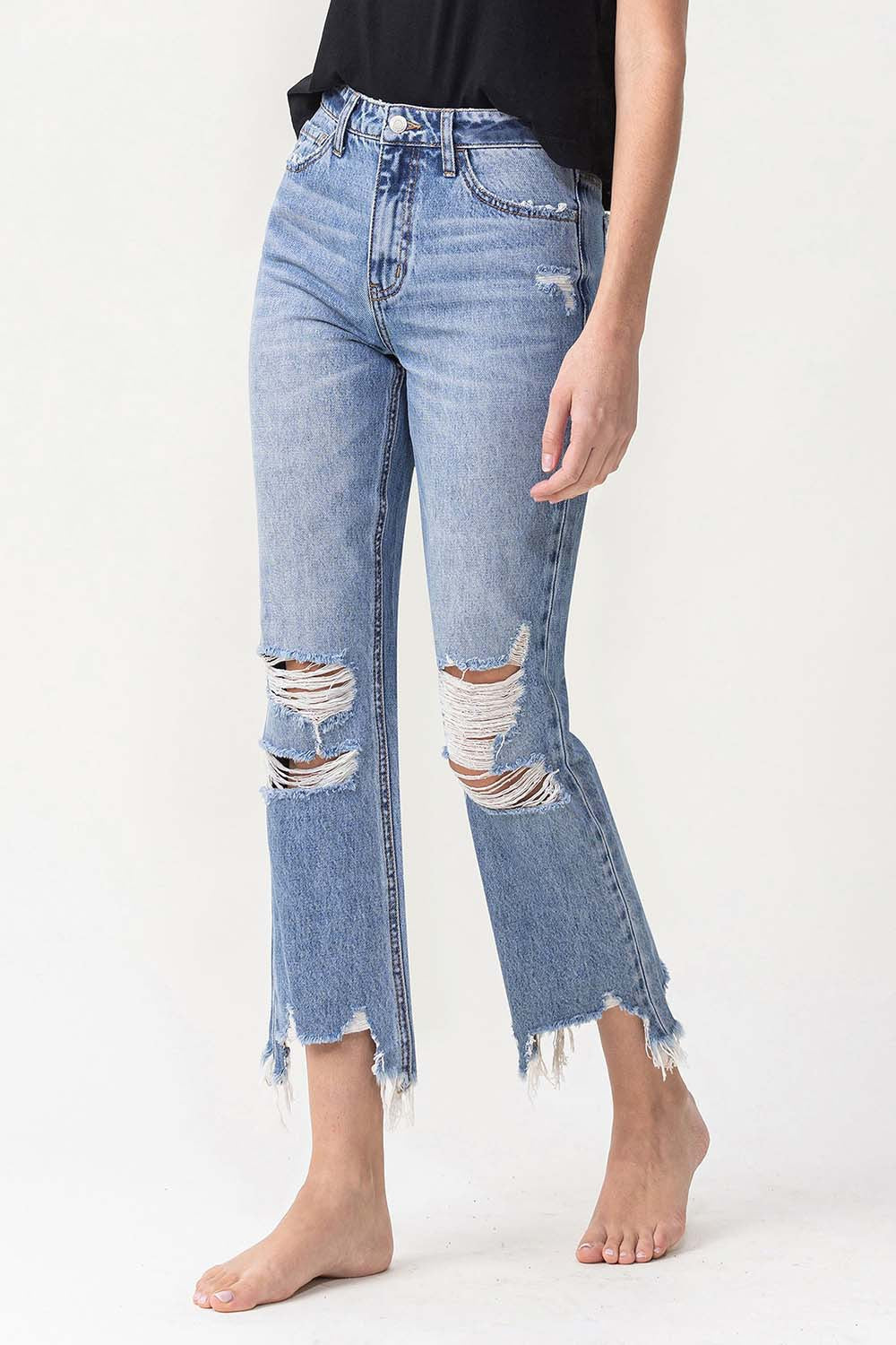 STUNNLY  Lovervet High Rise Distressed Straight Jeans   
