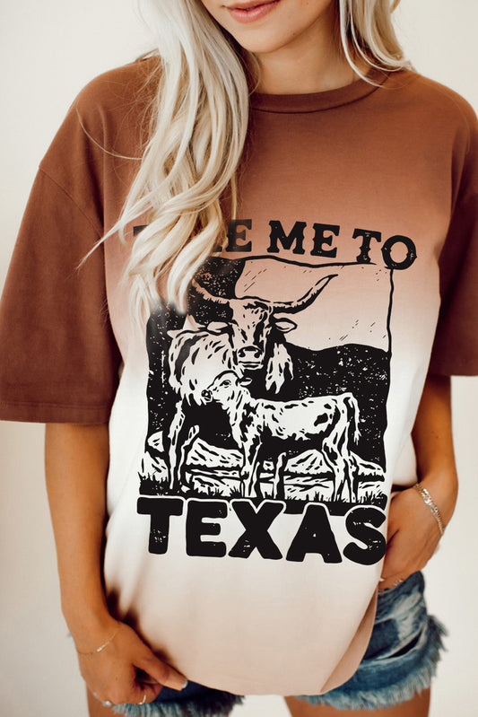STUNNLY  TAKE ME TO TEXAS Round Neck Short Sleeve T-Shirt Chestnut S 