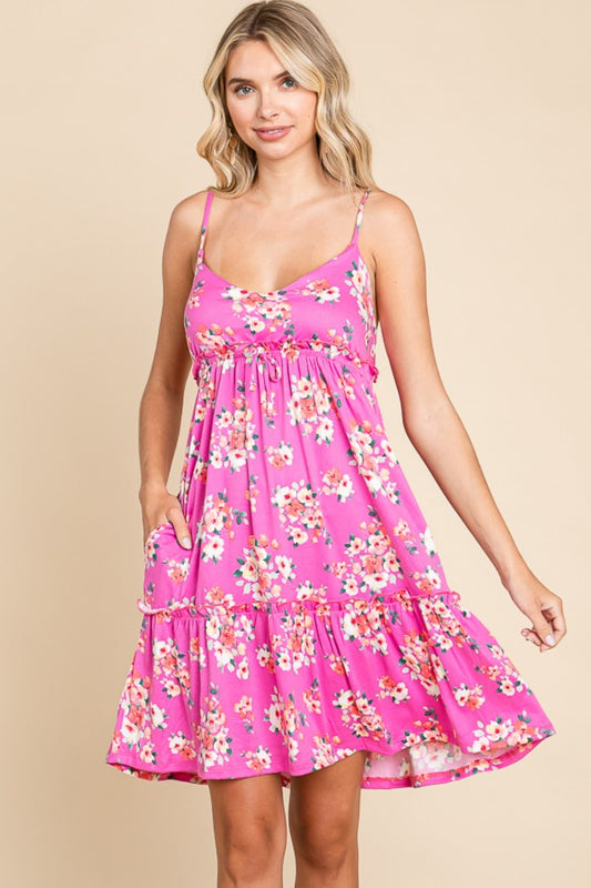 Culture Code Full Size Floral Ruffled Cami Dress Pink S 