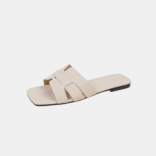 STUNNLY  Open Toe PU Leather Sandals Ivory 35(US4) 