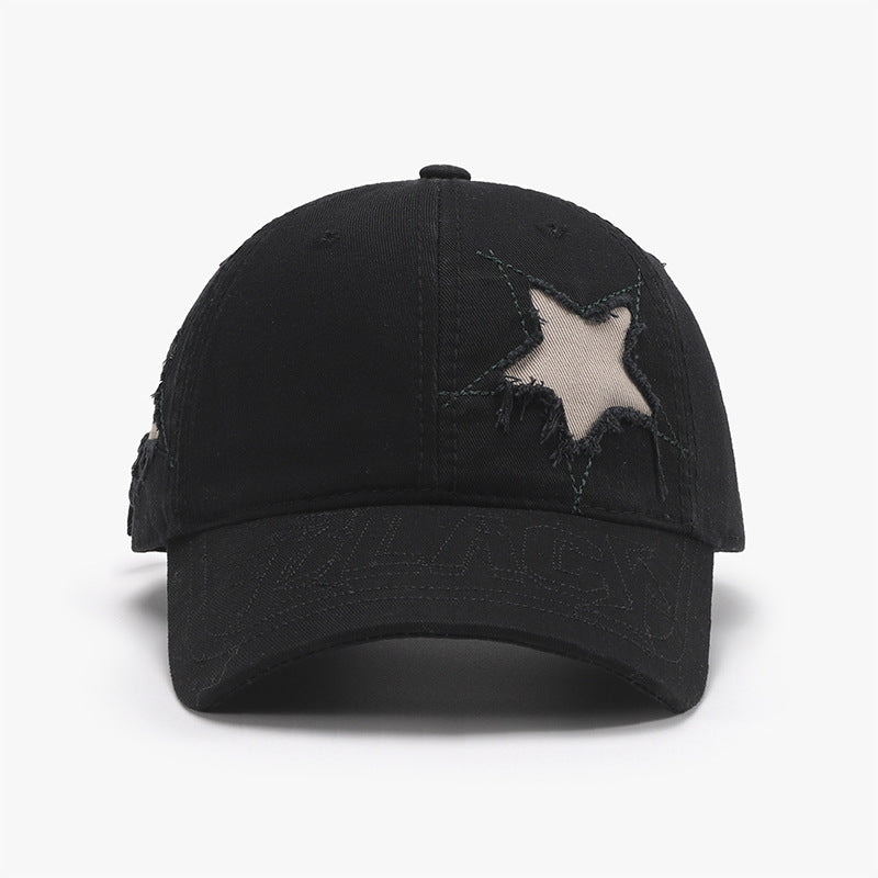 Adjustable Star Raw Hem Cap Black One Size 