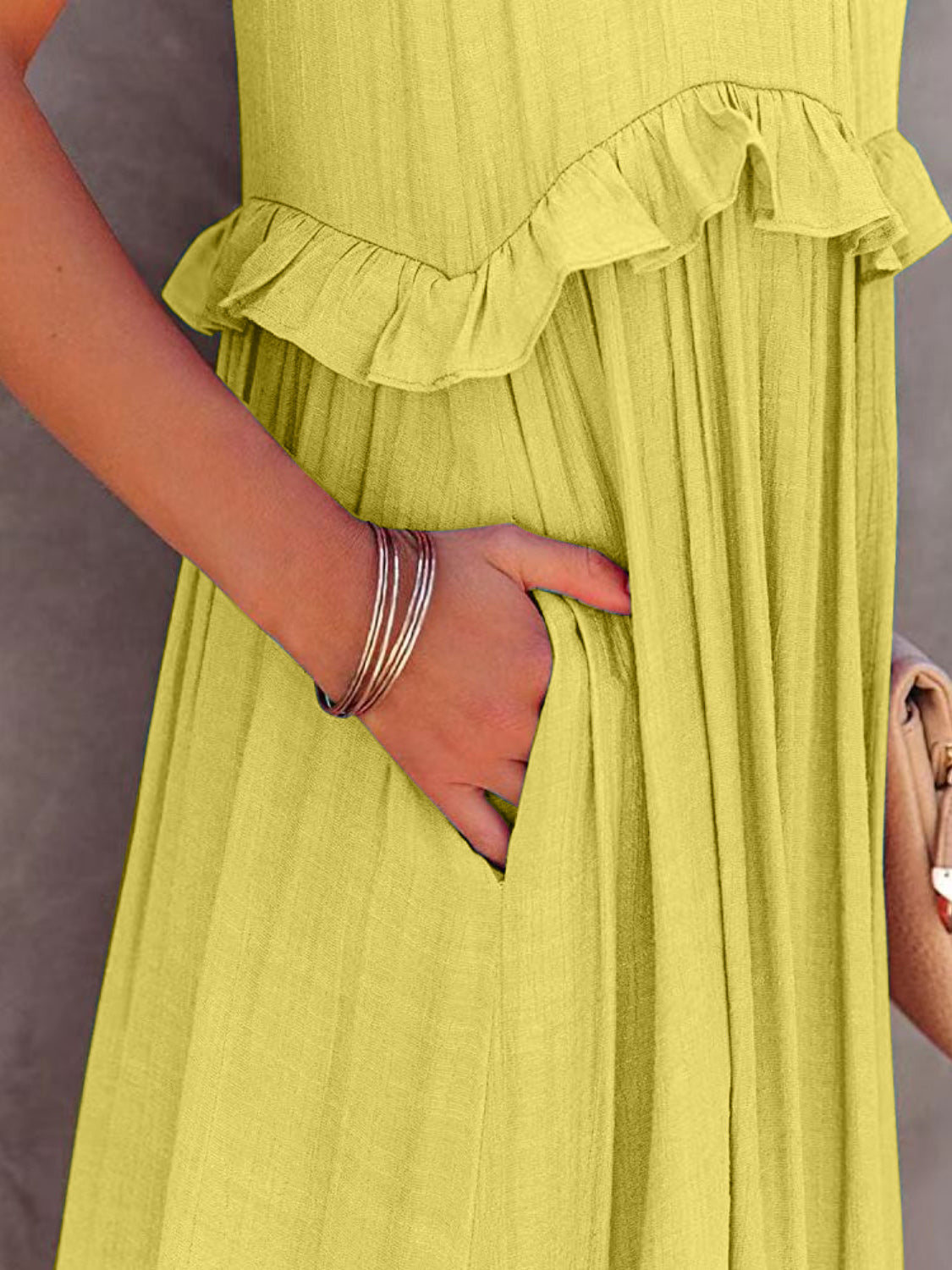 STUNNLY  Ruffled Sleeveless Maxi Dress with Pockets   