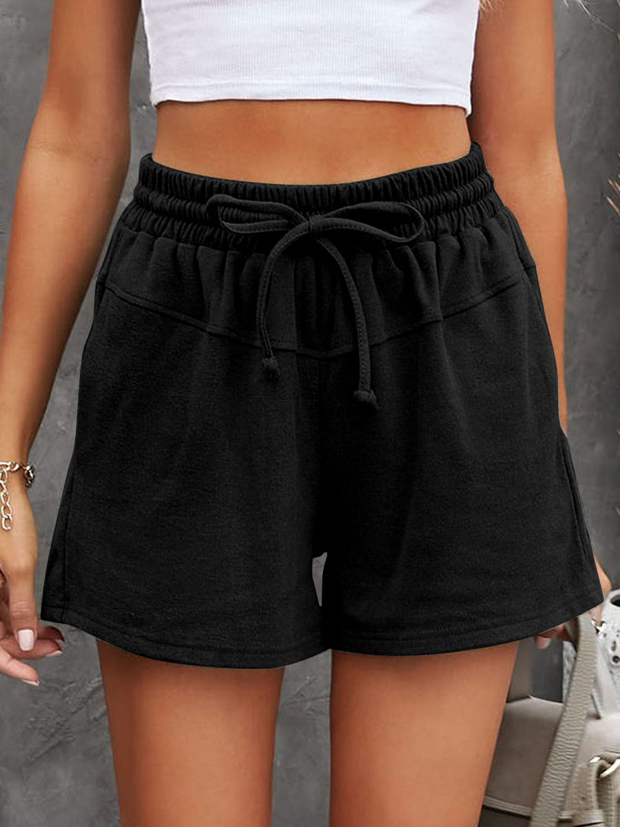STUNNLY  Full Size Drawstring Shorts with Pockets Black S 