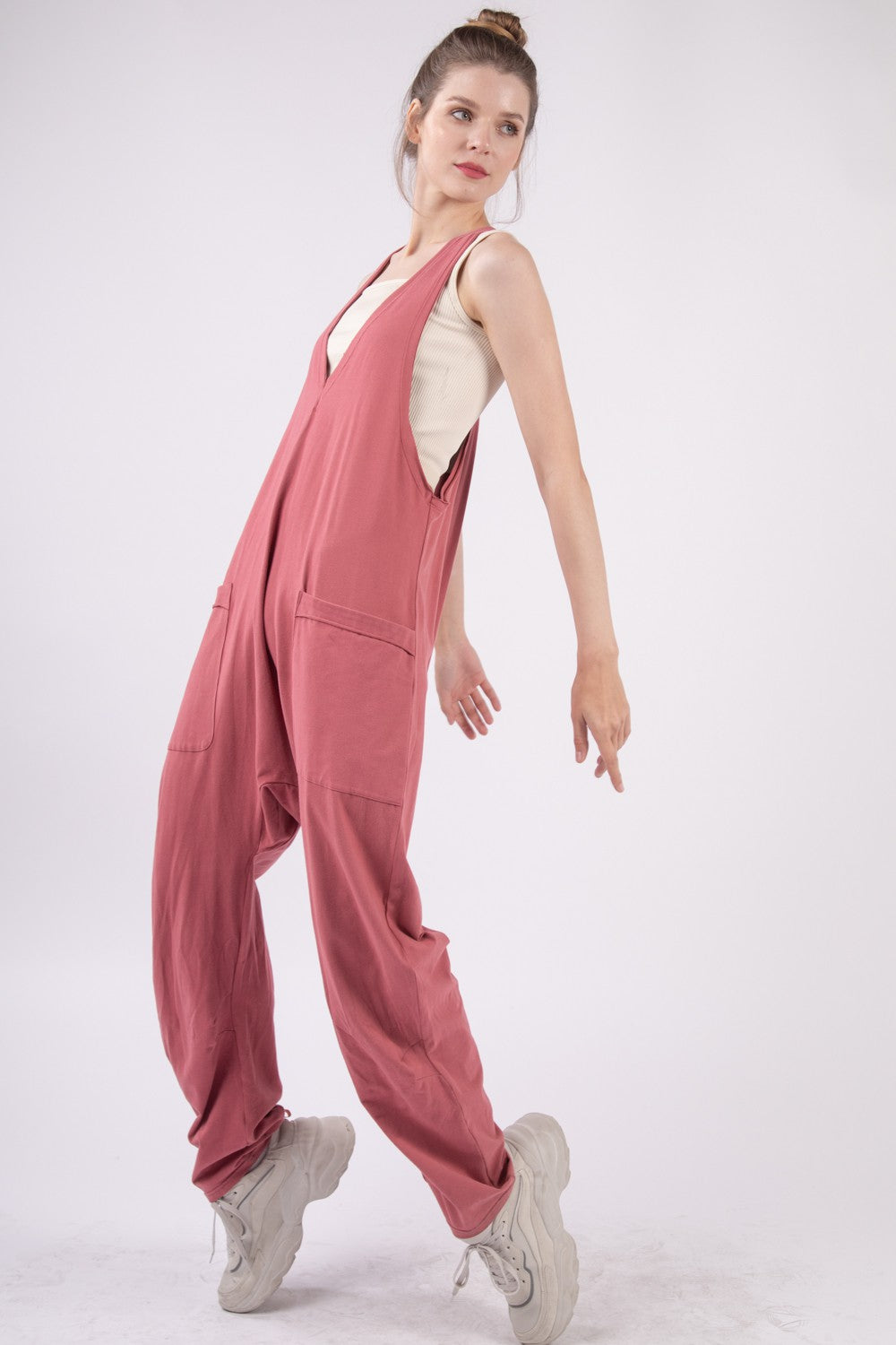 STUNNLY  VERY J  Plunge Sleeveless Jumpsuit with Pockets   
