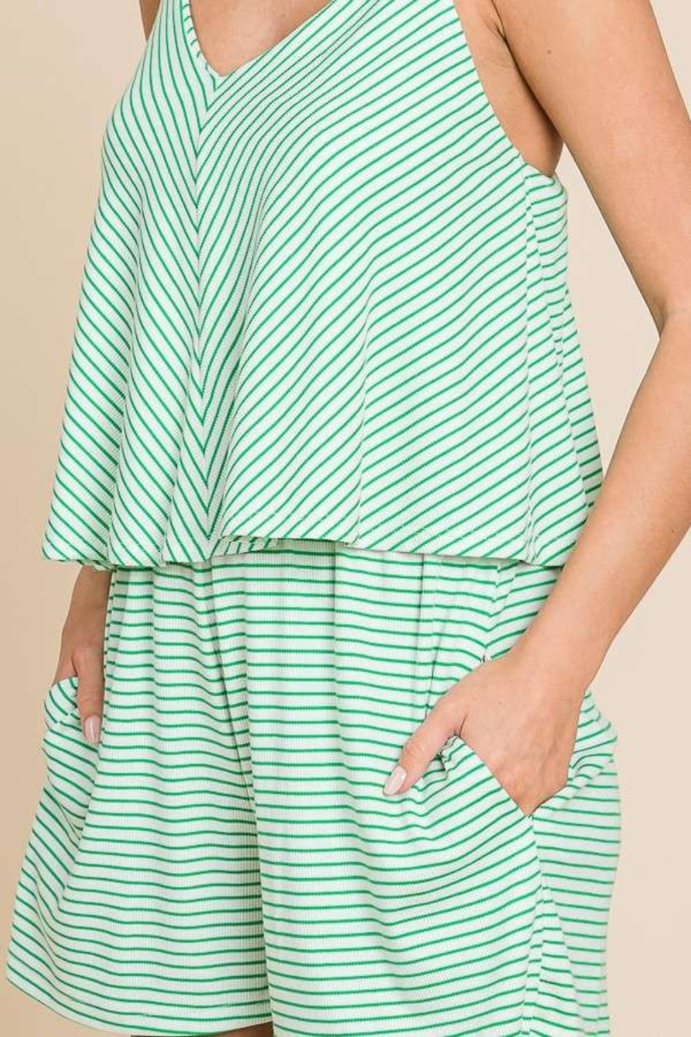 STUNNLY  Culture Code Full Size Double Flare Striped Romper   