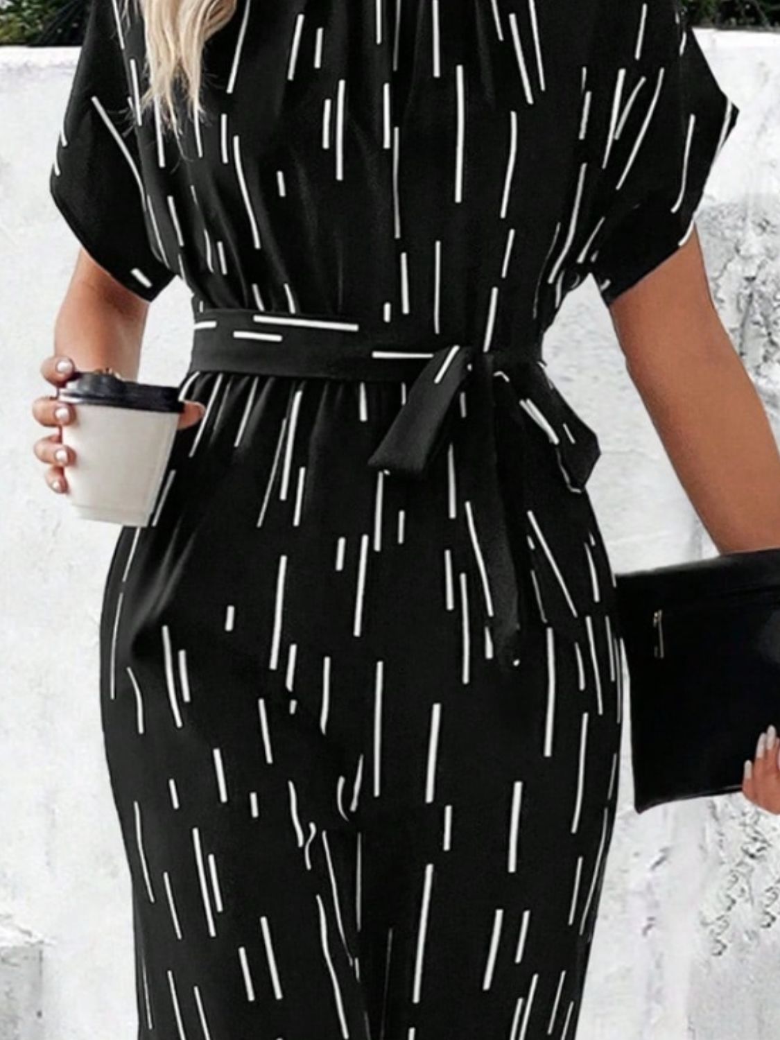 STUNNLY  Tied Printed Mock Neck Wide Leg Jumpsuit   