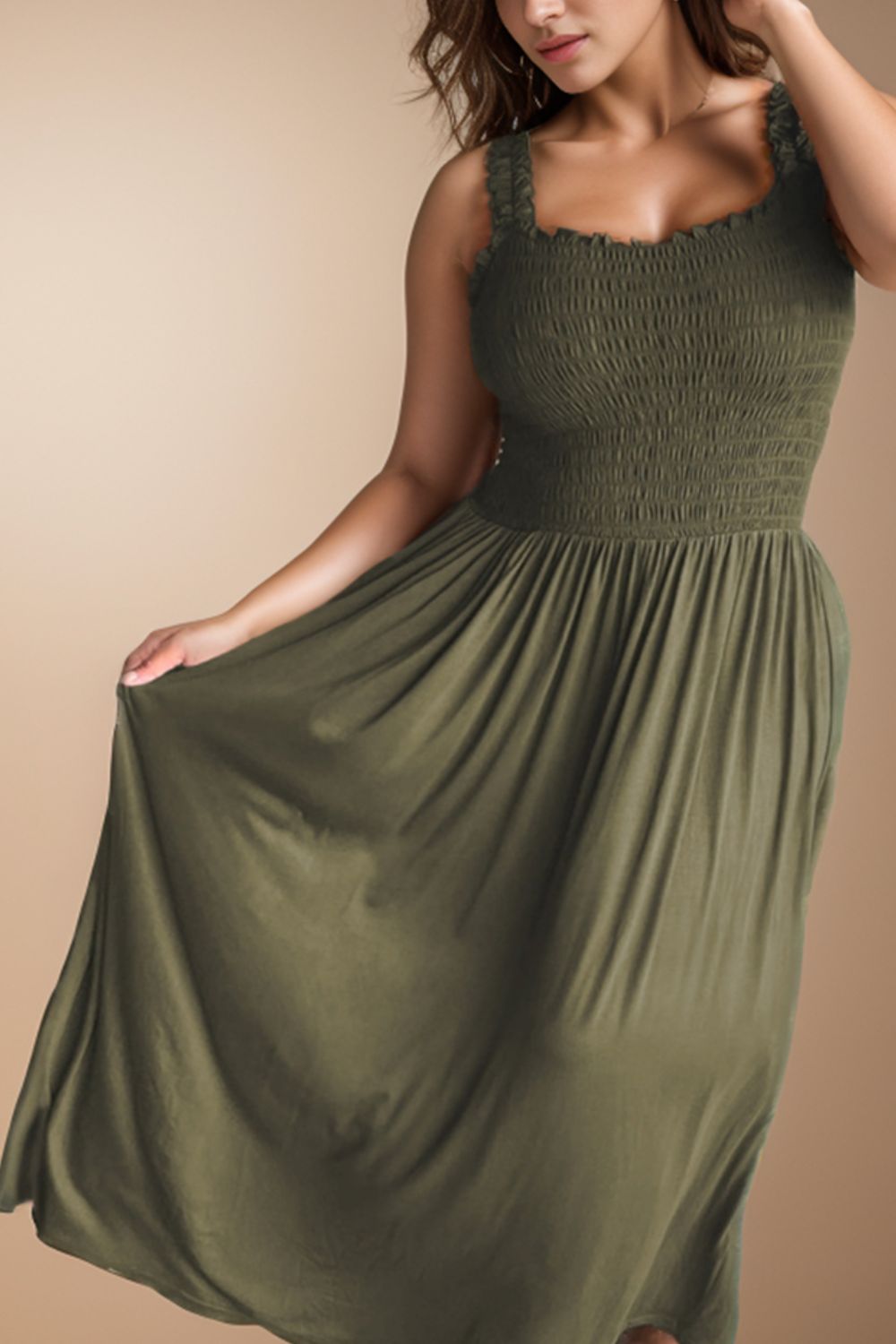 STUNNLY  Plus Size Smocked Square Neck Maxi Dress   