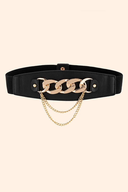 Chain Detail PU Leather Belt Black One Size 