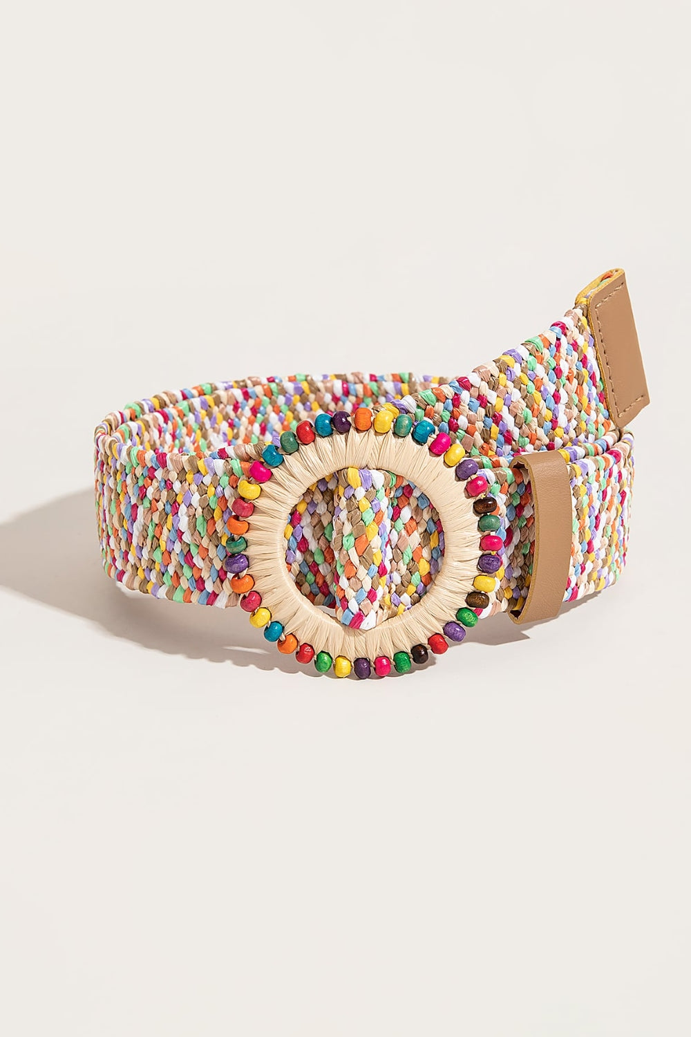 Multicolored Beaded Round Buckle Belt Multicolor One Size 