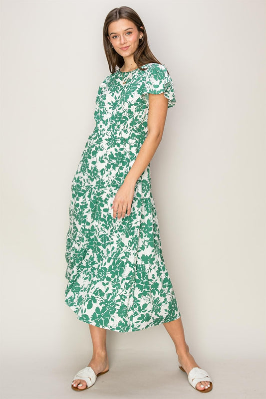 HYFVE Floral Cutout Midi Dress Green S 