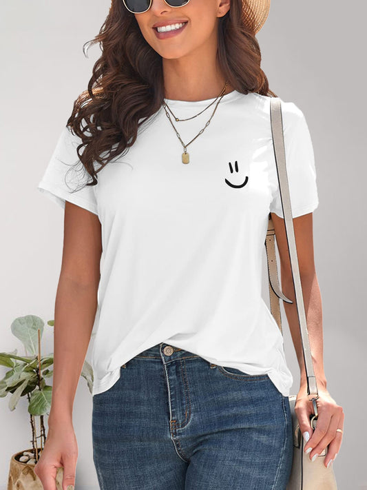 Smile Graphic Round Neck Short Sleeve T-Shirt White S 