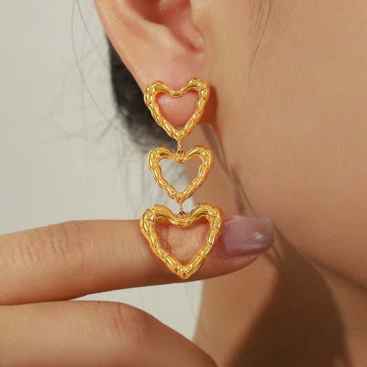 STUNNLY  Titanium Steel Heart Earrings Gold One Size 