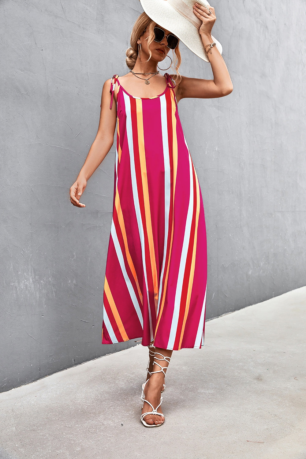 STUNNLY  Striped Scoop Neck Cami Dress   