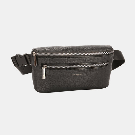 STUNNLY  David Jones PU Leather Double Zipper Adjustable Belt Bag Black One Size 
