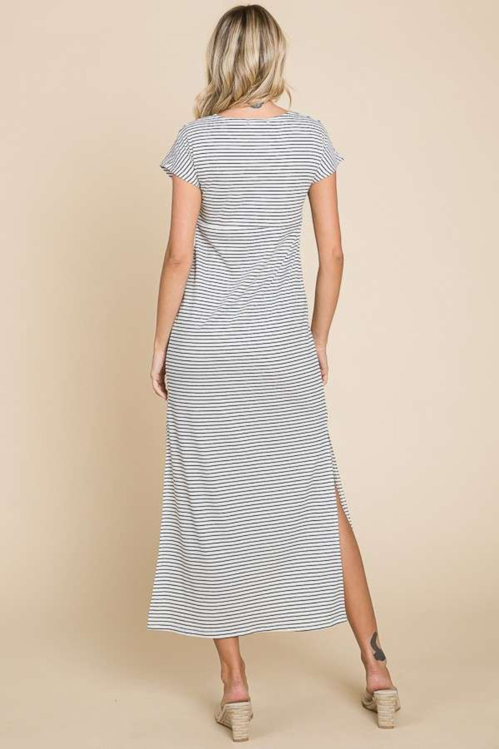STUNNLY  Culture Code Full Size Striped Twisted Detail Dress   