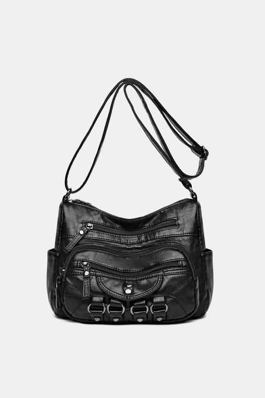 PU Leather Adjustable Strap Crossbody Bag Black One Size 