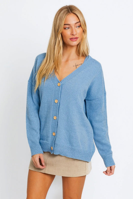 STUNNLY  Tasha Apparel Long Sleeve V-Neck Sweater Cardigan Light Blue XS 