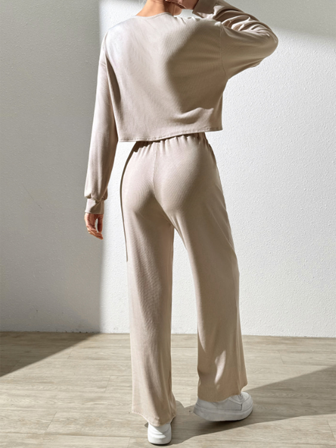 STUNNLY  Half Button Long Sleeve Top and Pants Set   