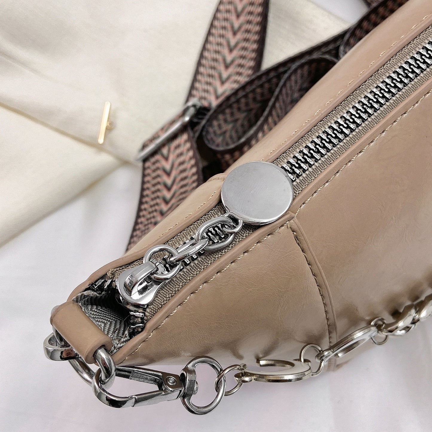 PU Leather Chain Trim Crossbody Bag   