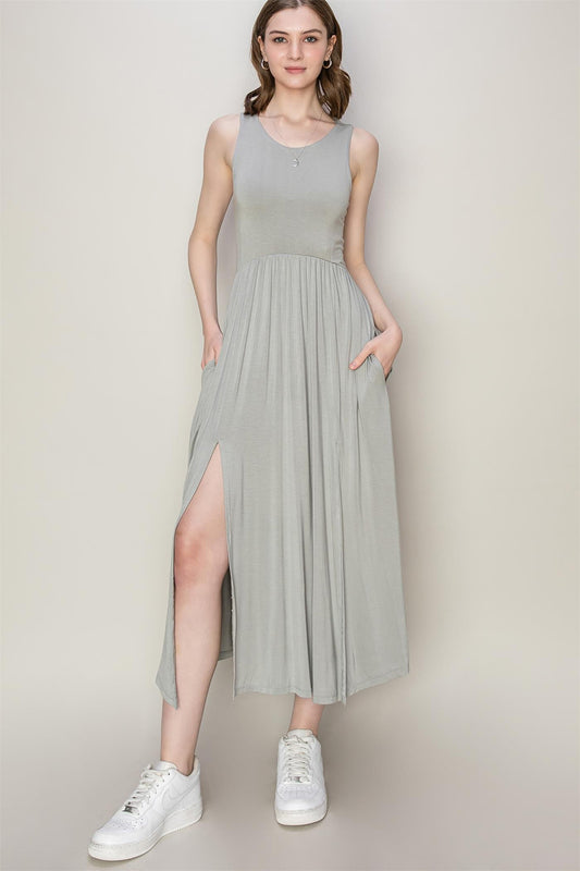 HYFVE Sleeveless Slit Midi Dress Gray S 