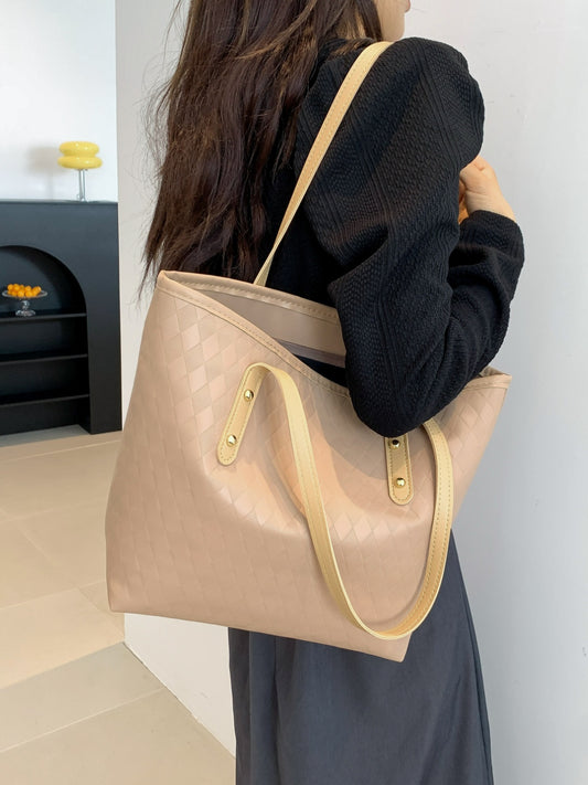 PU Leather Large Tote Bag Camel One Size 