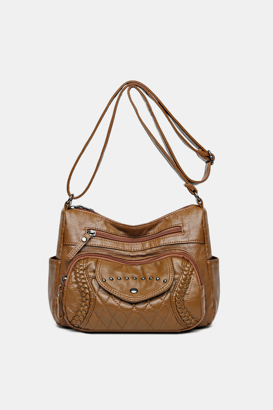PU Leather Stud Detail Shoulder Bag Caramel One Size 