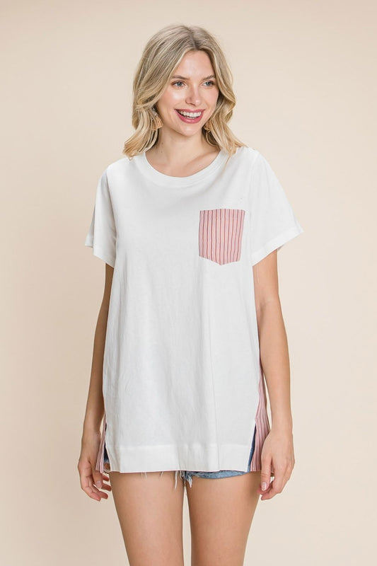 Cotton Bleu by Nu Label Contrast Striped Short Sleeve T-Shirt Berry S 