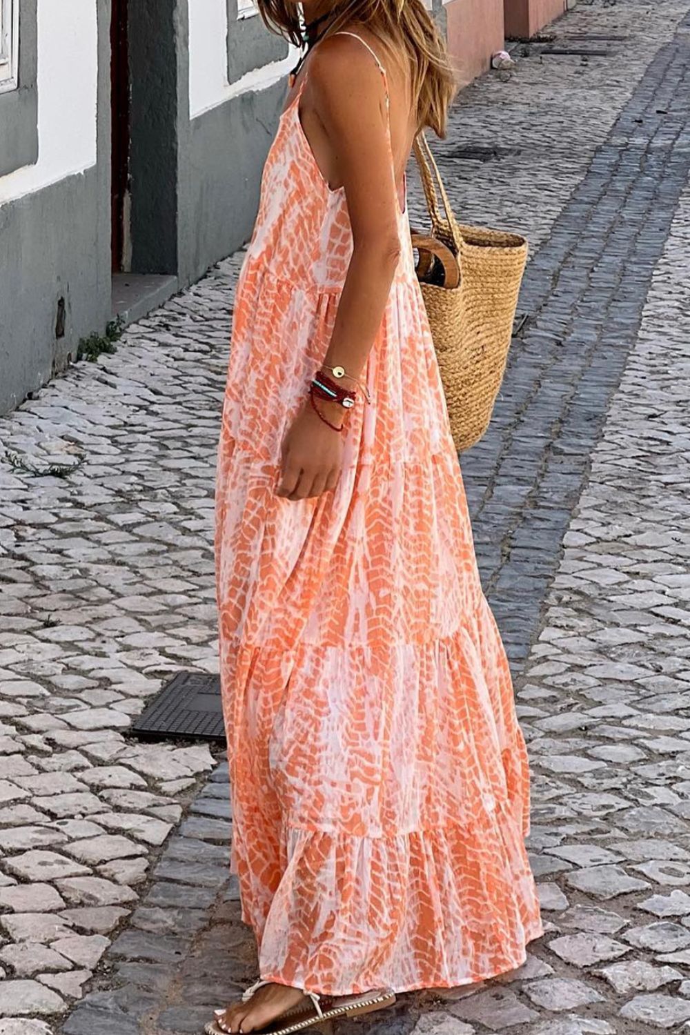 STUNNLY  Printed Scoop Neck Maxi Cami Dress   