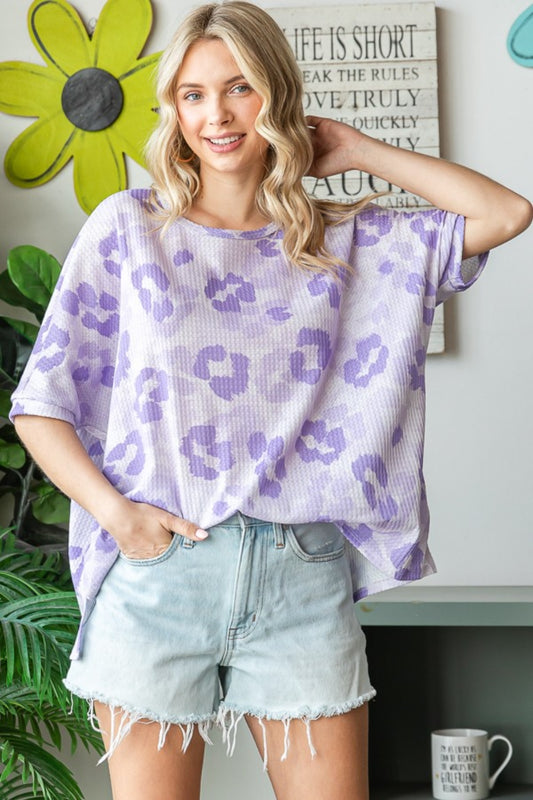 HOPELY Print Waffle Oversized T-Shirt Lavender S 