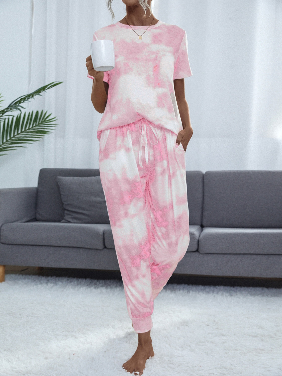 STUNNLY  Tie-Dye Round Neck Short Sleeve Top and Pants   