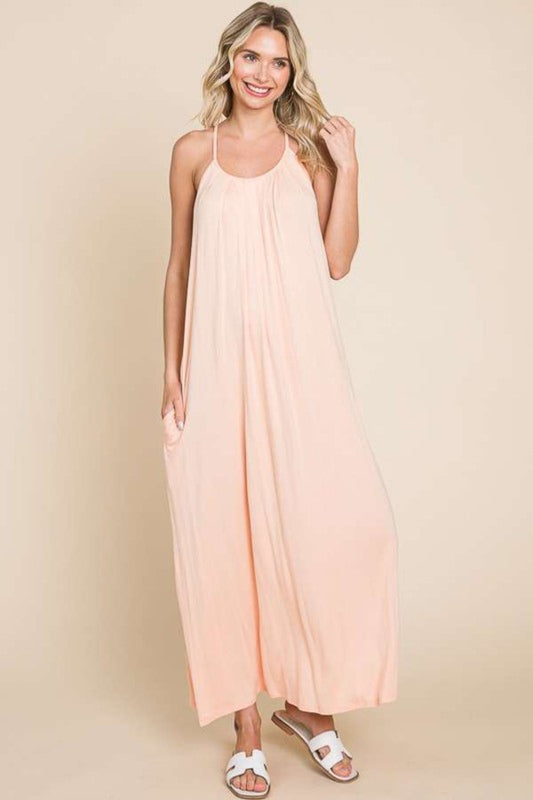 Culture Code Full Size Tie Back Maxi Cami Dress Pink Clay S 