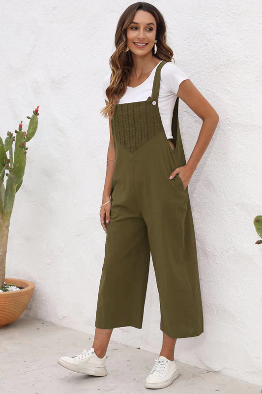 STUNNLY  Full Size Square Neck Wide Strap Jumpsuit Moss S 