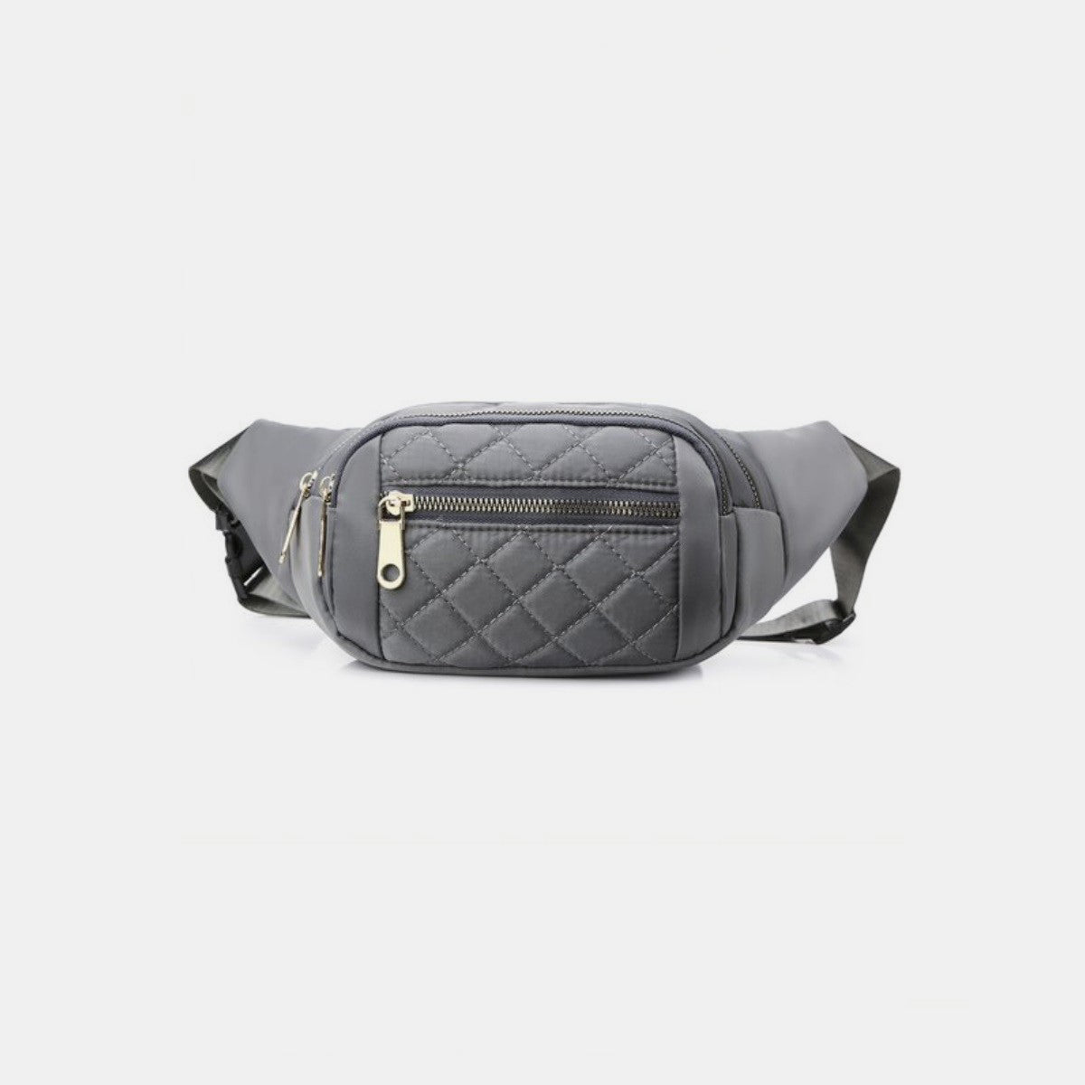 Zenana Quilted Multi Pocket Waist Belt Bag Grey One Size 
