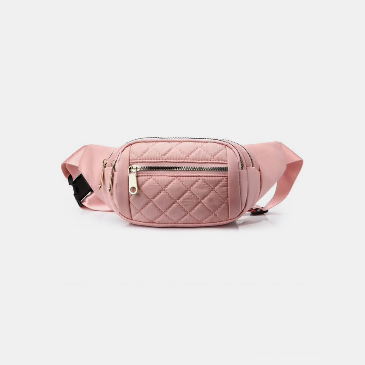 Zenana Quilted Multi Pocket Waist Belt Bag Pink One Size 