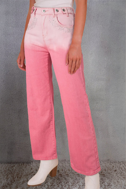 Rhinestone Gradient Straight Jeans Carnation Pink 6 
