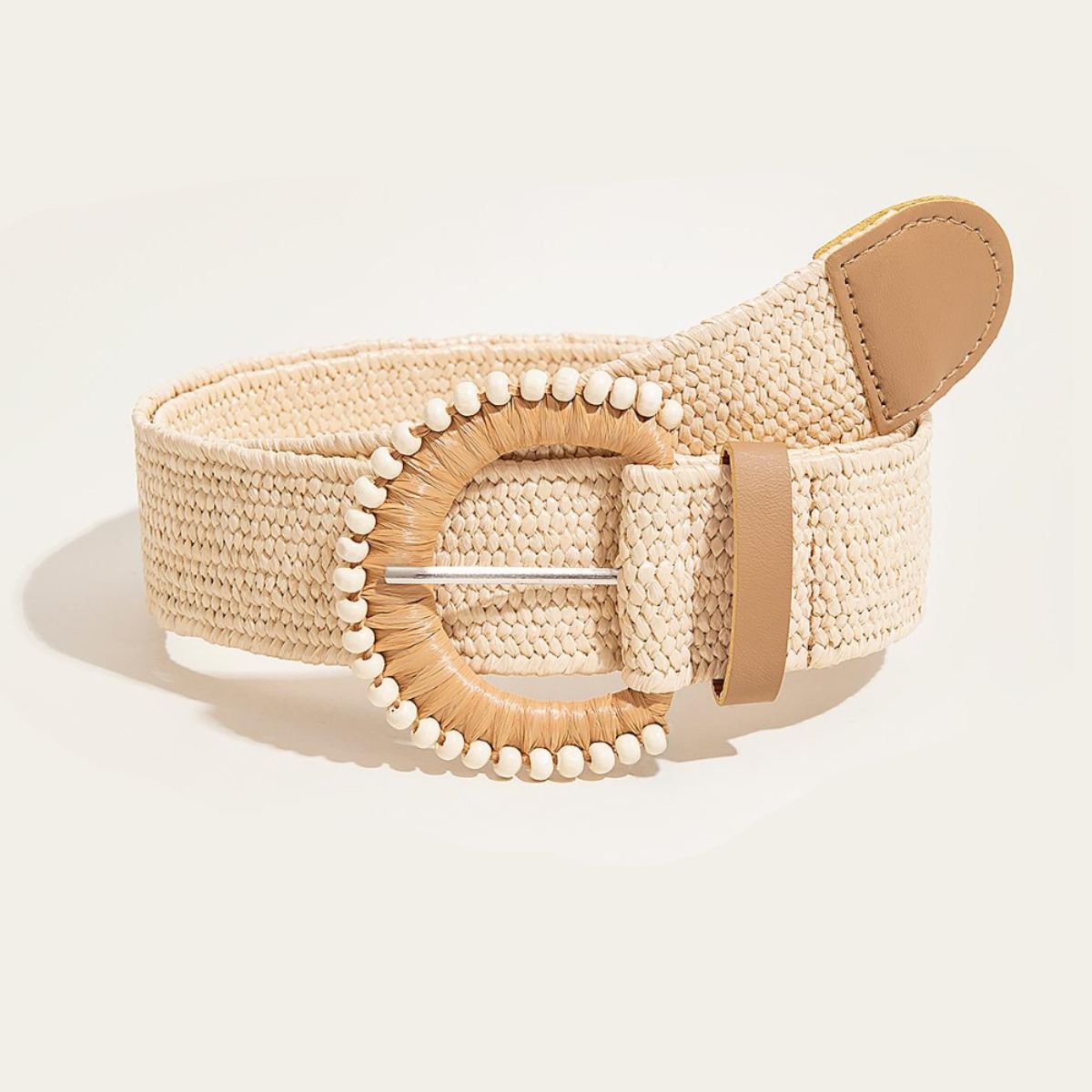 Bead Buckle Woven Belt Sand One Size 